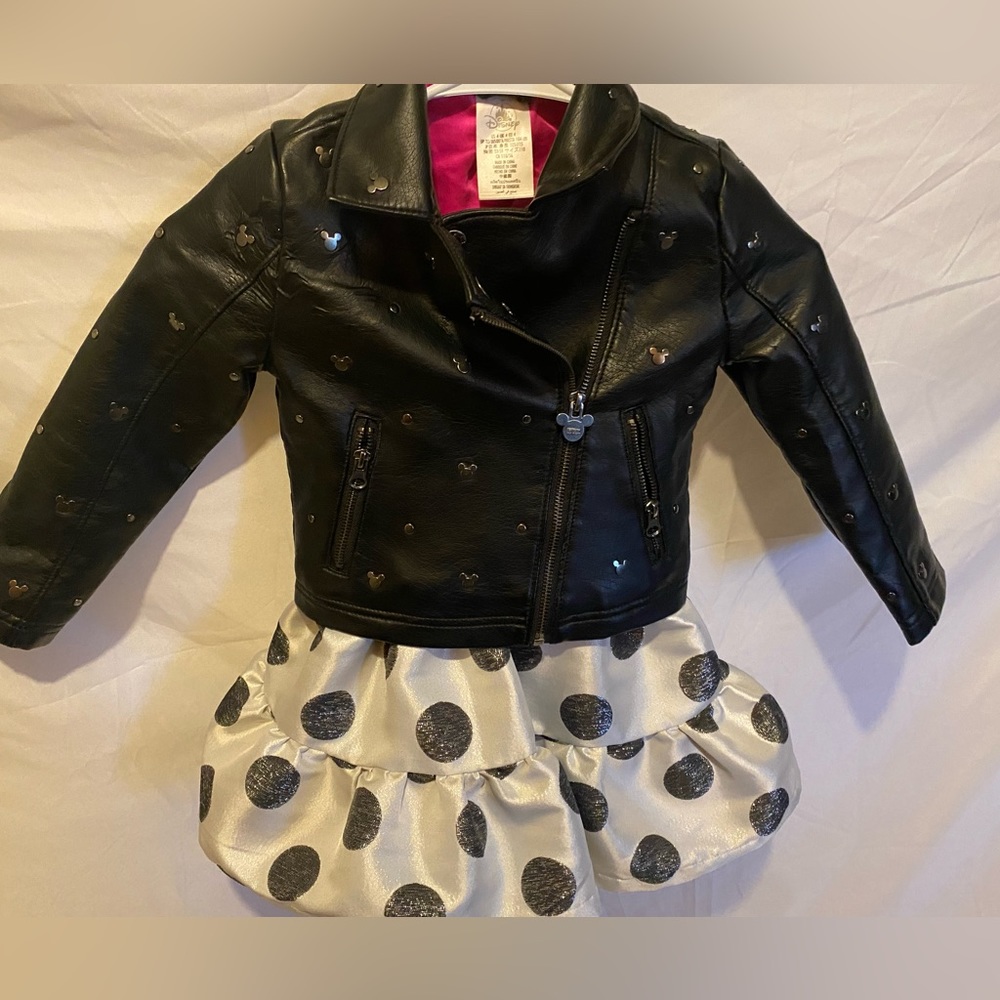 Disney Minnie Mouse dress and matching leather coat